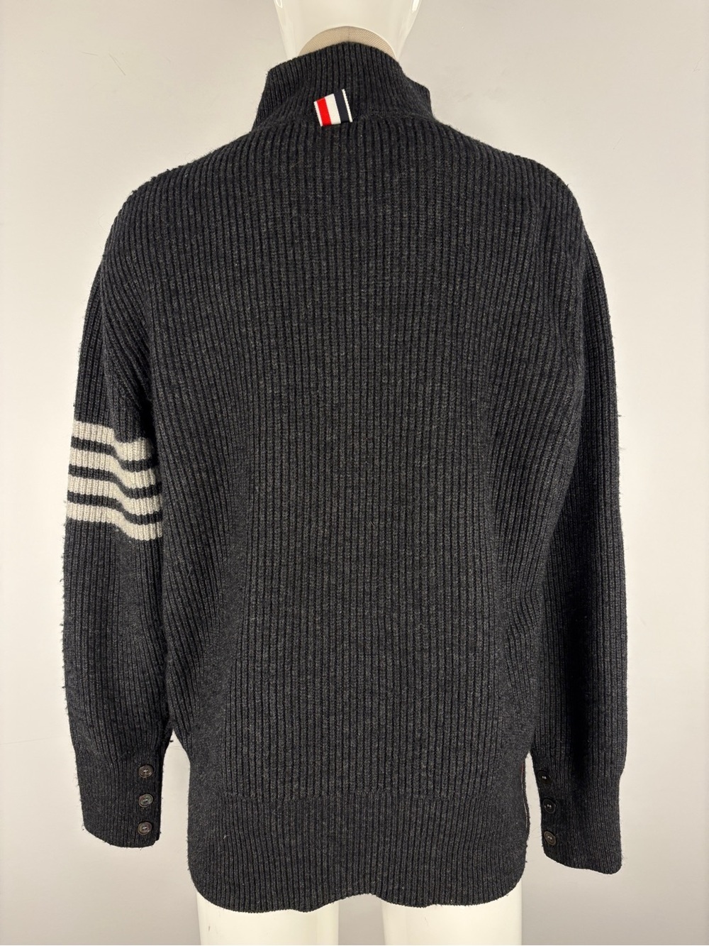 Thom Browne Charcoal Gray 4-Bar Ribbed Knit Cardigan Sweater M